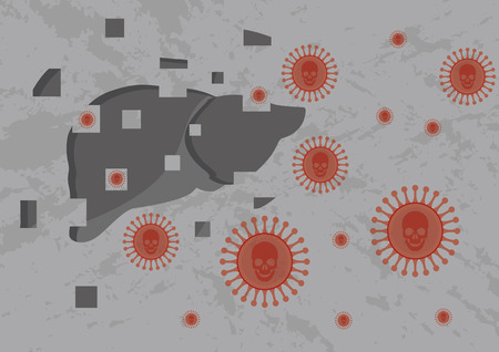 Virus (or other microorganism) are attacking liver. Simple illustration of hepatitis or other deadly disease, which are destroying the organのイラスト素材
