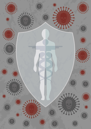 Vaccine protecting an adult. Vaccine protecting our organism from deadly infection. Not attack infectionのイラスト素材