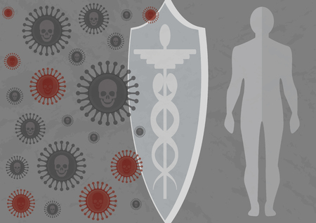 Vaccine protecting an adult. Vaccine protecting our organism from deadly infection. Not attack infectionのイラスト素材