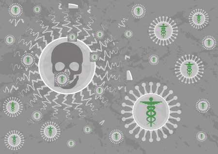 A virus attacking a pathogenic bacteria. Using a bacteriophage for combat the antibiotic resistant bacteriaのイラスト素材