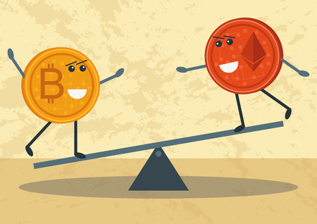 Bitcoin vs Etherum: idea, differences, advantages and disadvantagesのイラスト素材