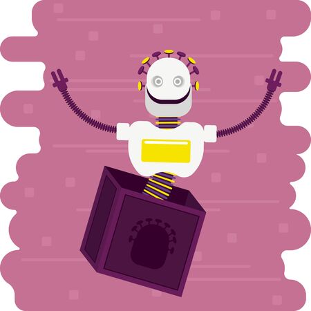 Surprise - guess who. The ever present presence of artificial intelligence and neural networks in our life. A robot pop out as Jack-in-the-boxのイラスト素材
