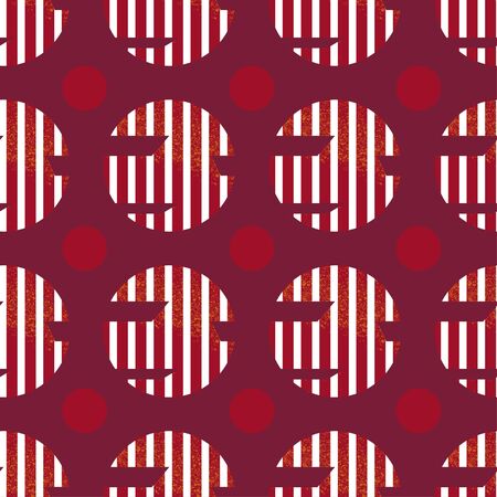 Seamless geometric pattern with red-orange cutted textured circles and white lines on wine red color background inspired by avant-garde art and russian constructivismのイラスト素材