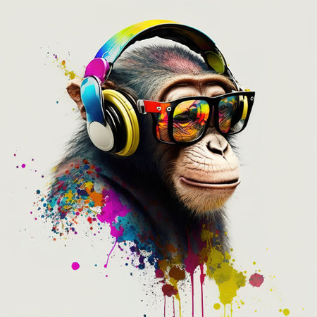 Monkey wearing sunglasses and headphone