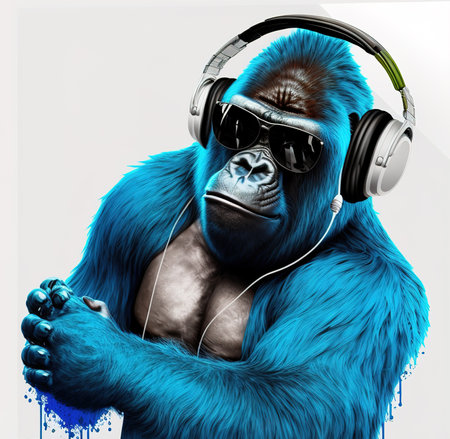 gorilla wearing sunglasses and headphone