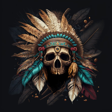 skull indian with a skull and crossbonesの写真素材