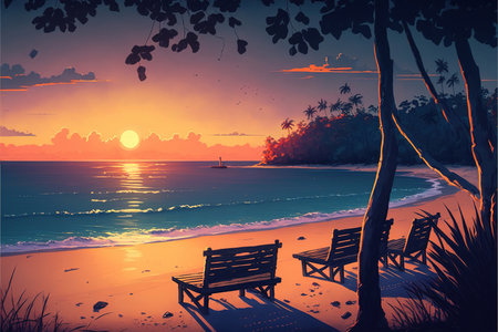 sunset on the beach chill landscapeの写真素材