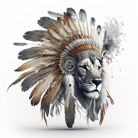 lion indian head isolated on whiteの写真素材