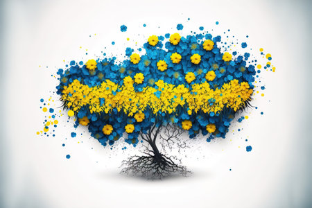 ukraine country flag painted on the white background with flowersの写真素材