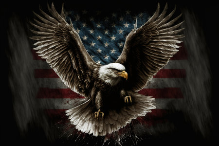 american bald eagle with flagの写真素材