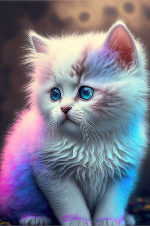cat with blue eyes color artの写真素材
