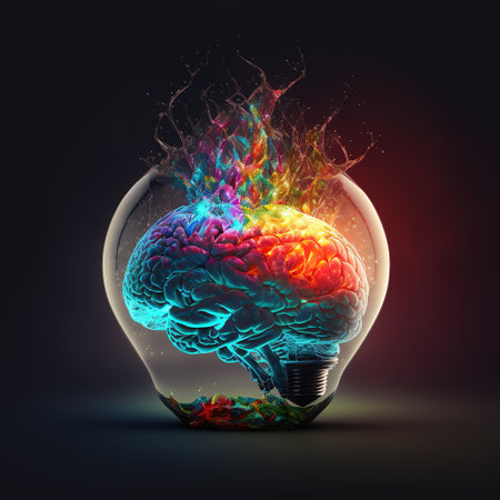 brain with computer with color splash abstract artの写真素材