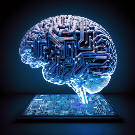 brain with computer with color splash abstract art