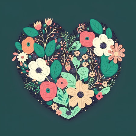 heart with butterflies and flowers valentyns day artの写真素材