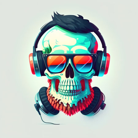 dj with skull headphones color illustrationの写真素材