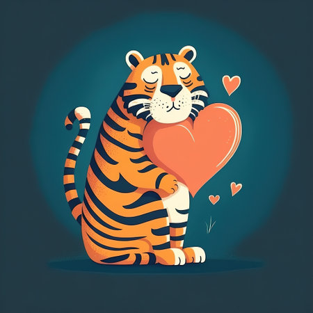 tiger holding a heart in sunglasses bright flat abstract tiger holding a heart in sunglasses bright flat abstract