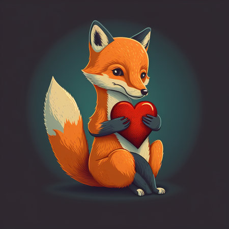 fox cartoon with heart flat illustrationの写真素材
