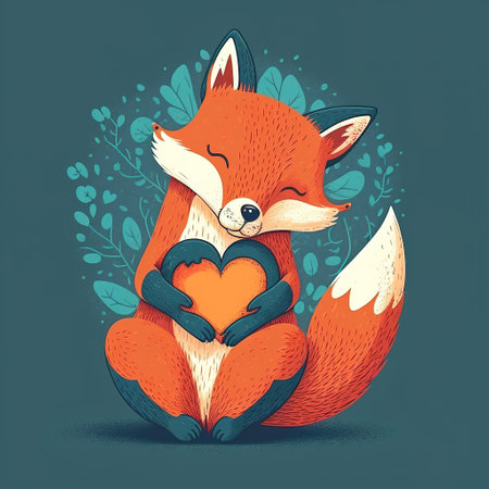 fox cartoon with heart flat illustrationの写真素材