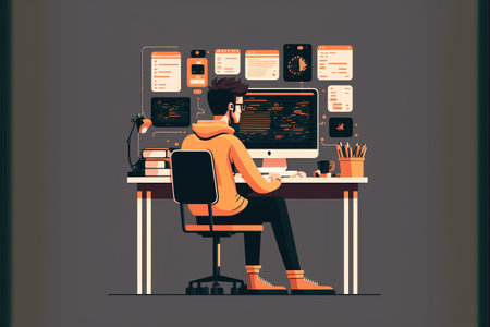 illustration of a person working on a laptop