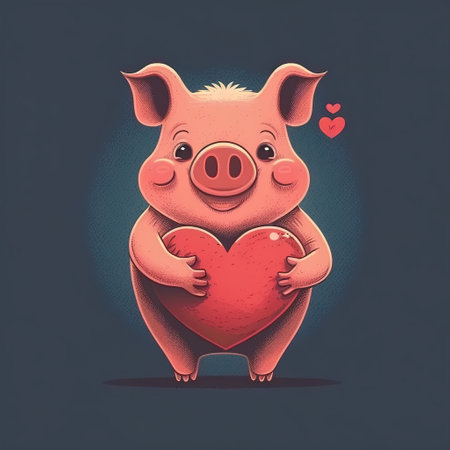 pig with heart color flat illustrationの写真素材