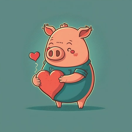 pig with heart color flat illustrationの写真素材