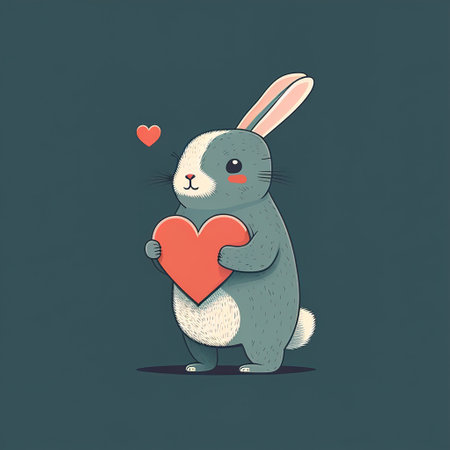 rabbit with heart color flat illustrationの写真素材