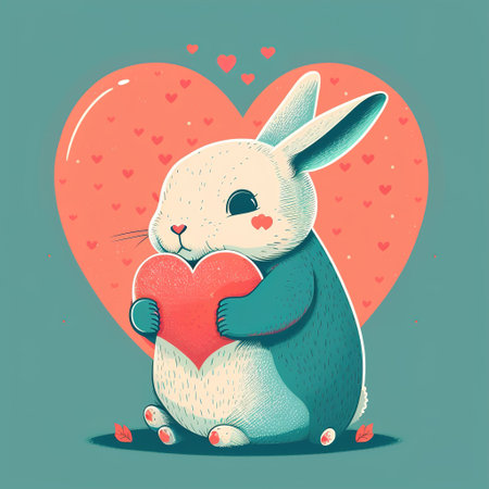 rabbit with heart color flat illustrationの写真素材