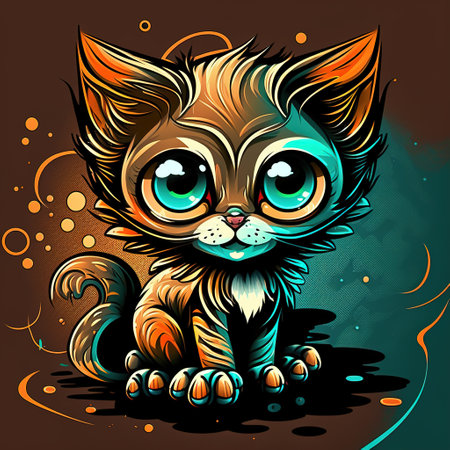 cat on a abstract background color illustrationの写真素材