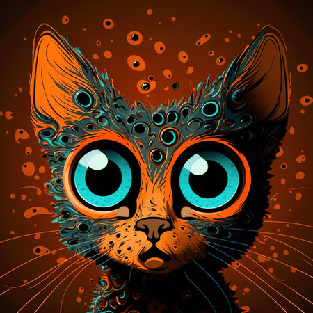 cat on a abstract background color illustrationの写真素材