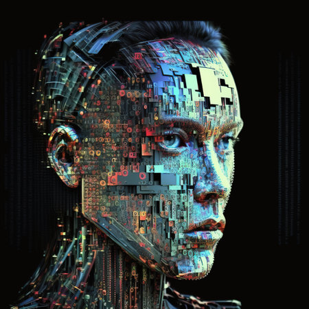 black and white portrait robot of a personの写真素材