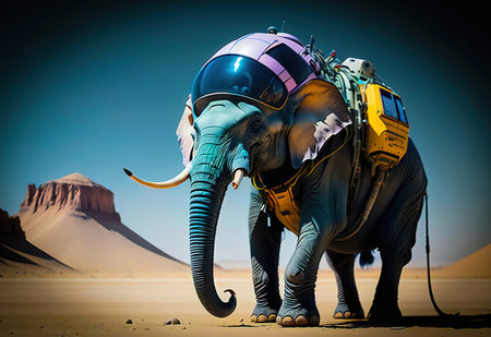 alien elephant in the space digital illustrationの写真素材