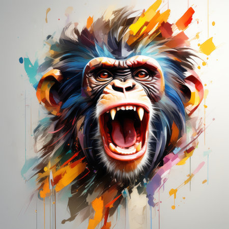 monkey bright abstract illustration in Street Art style created with generative AI softwareの素材