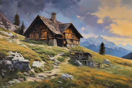 swiss alpine village created with generative AI softwareの素材