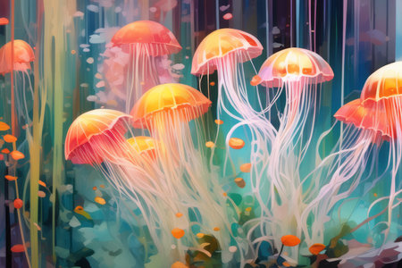 jellyfish in the aquarium created with generative AI softwareの素材