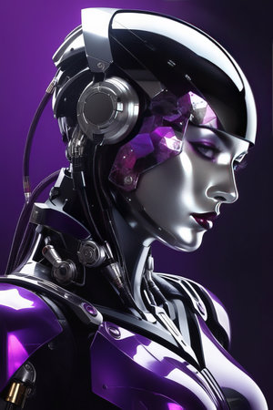 cyborg woman on white background content created with generative AI softwareの素材