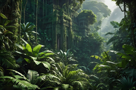 tropical jungle with trees created with generative AI softwareの素材