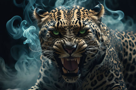 close up portrait of a leopard content created with generative AI softwareの素材