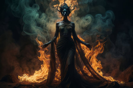 mystical person in the fire created with generative AI software.の素材