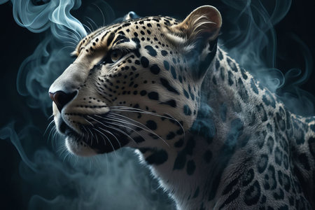 close up portrait of a leopard created with generative AI software.の素材