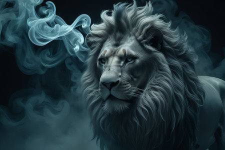 lion in the night created with generative AI software.の素材