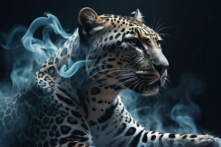 close up portrait of a leopard created with generative AI software.の素材