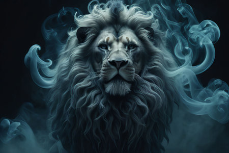 lion in the night created with generative AI software.の素材