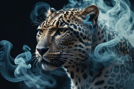 close up portrait of a leopard created with generative AI software.の素材