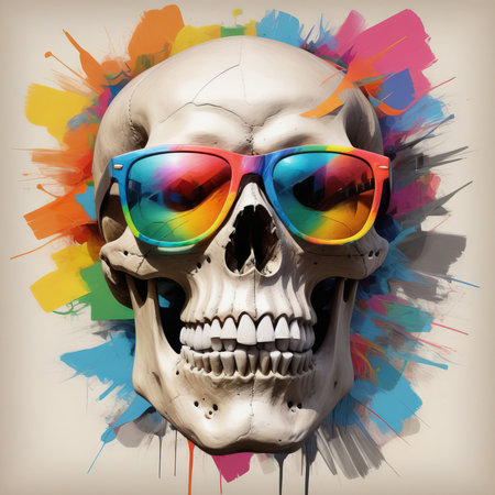 skull of the color art created with generative AI softwareの素材