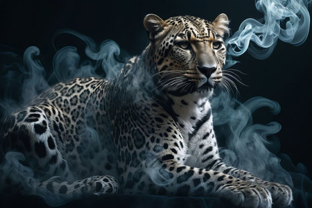 close up portrait of a leopard created with generative AI software.の素材