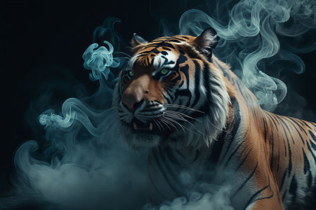 tiger of blue sky created with generative AI software.の素材