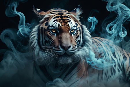 tiger of blue sky created with generative AI software.の素材