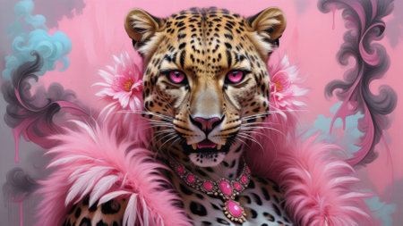 toger on pink in the forest created with generative AI softwareの素材