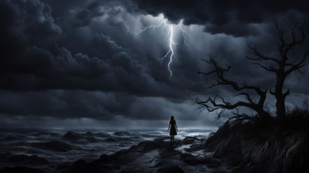 storm clouds over the sea created with generative AI softwareの素材