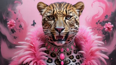 toger on pink in the forest created with generative AI softwareの素材